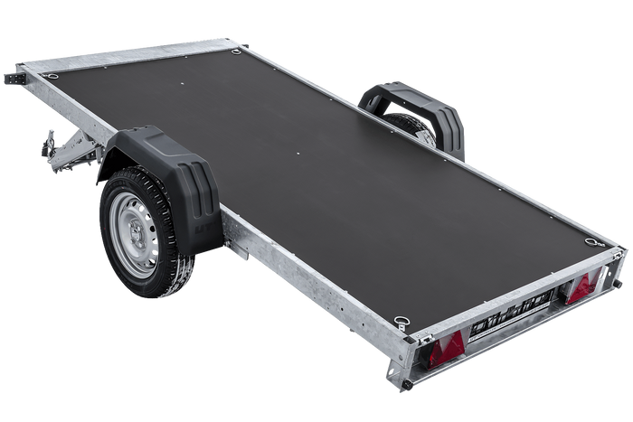 Einachsiger Anhänger auf Blattfedern 264×125 UNITRAILER FORCE 264/R KIPP mit BIS-Seitenwänden, H-0-Rahmen und blauer Plane-Neu