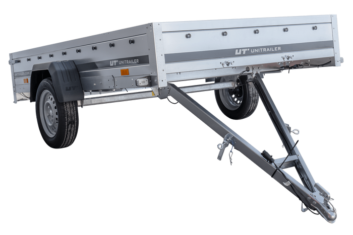 Einachsanhänger 264×150 UNITRAILER GARDEN 265 KIPP mit zusätzlichen Bordwänden, H-0-Rahmen und blauer Plane-Neu