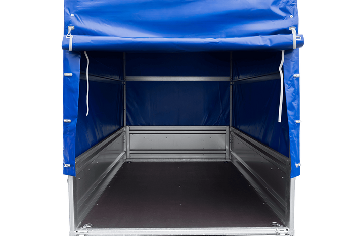 Ungebremster Anhänger 230×125 UNITRAILER FORCE 230 KIPP mit H-1100 Spriegel und blauer Hochplane-Neu