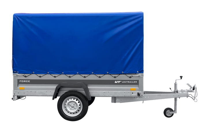 Ungebremster Anhänger 230×125 UNITRAILER FORCE 230 KIPP mit H-1100 Spriegel und blauer Hochplane-Neu