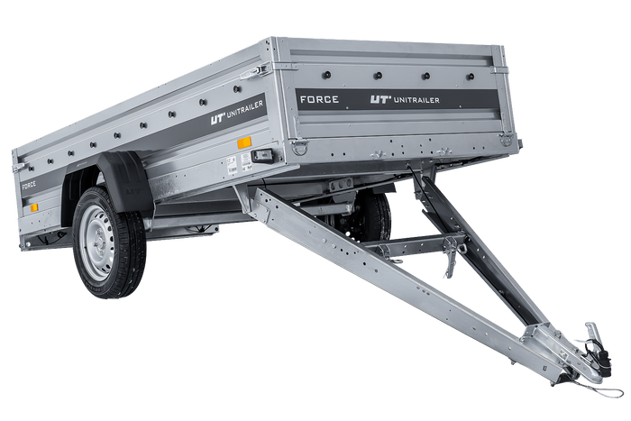 Autotransportanhänger 264×125 UNITRAILER FORCE 264 KIPP mit Gitterwänden, H-800 Rahmen und grauer Plane-Neu