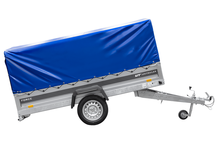 Ungebremster Anhänger 264×125 UNITRAILER FORCE 264 KIPP mit H-800 Spriegel und blauer Hochplane-Neu