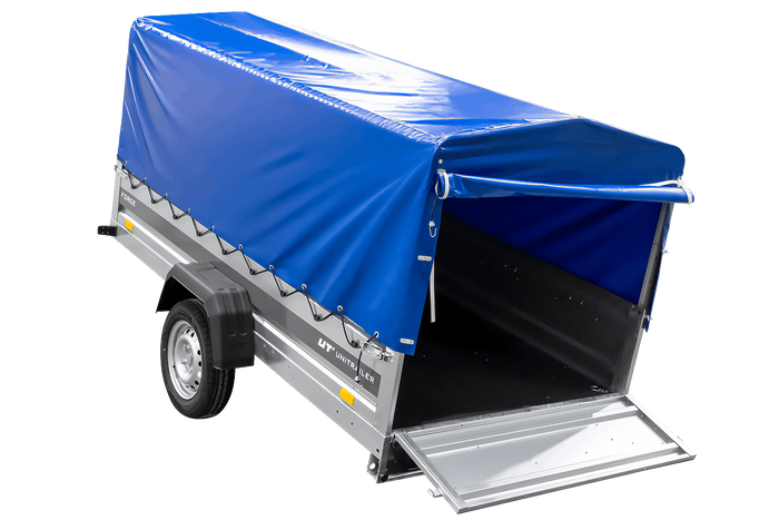 Ungebremster Anhänger 264×125 UNITRAILER FORCE 264 KIPP mit H-800 Spriegel und blauer Hochplane-Neu