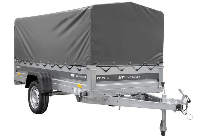 Ungebremster Anhänger 264×125 UNITRAILER FORCE 264 KIPP mit H-800 Spriegel und grauer Hochplane-Neu