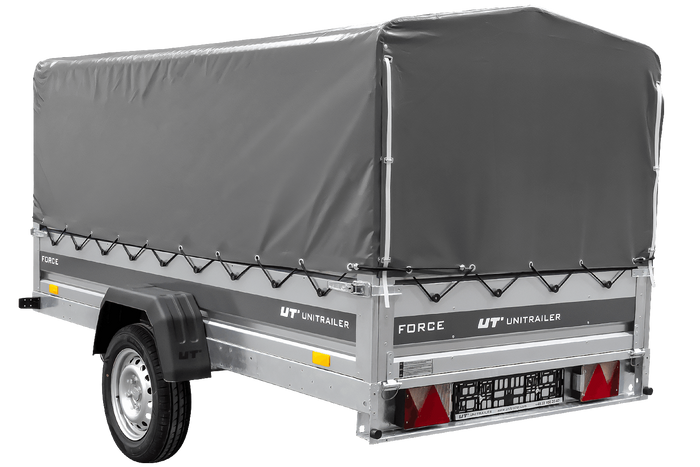 Ungebremster Anhänger 264×125 UNITRAILER FORCE 264 KIPP mit H-800 Spriegel und grauer Hochplane-Neu
