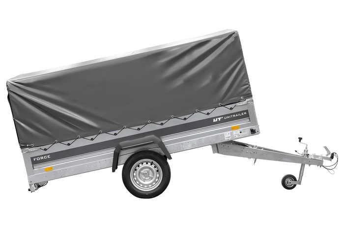 Ungebremster Anhänger 264×125 UNITRAILER FORCE 264 KIPP mit H-800 Spriegel und grauer Hochplane-Neu