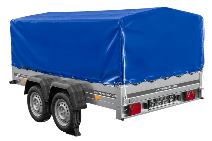 Zweiachsanhänger 264×150 UNITRAILER GARDEN 265/2 KIPP mit H-800 Rahmen und blauer Plane-Neu