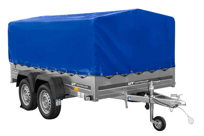 Zweiachsanhänger 264×150 UNITRAILER GARDEN 265/2 KIPP mit H-800 Rahmen und blauer Plane-Neu