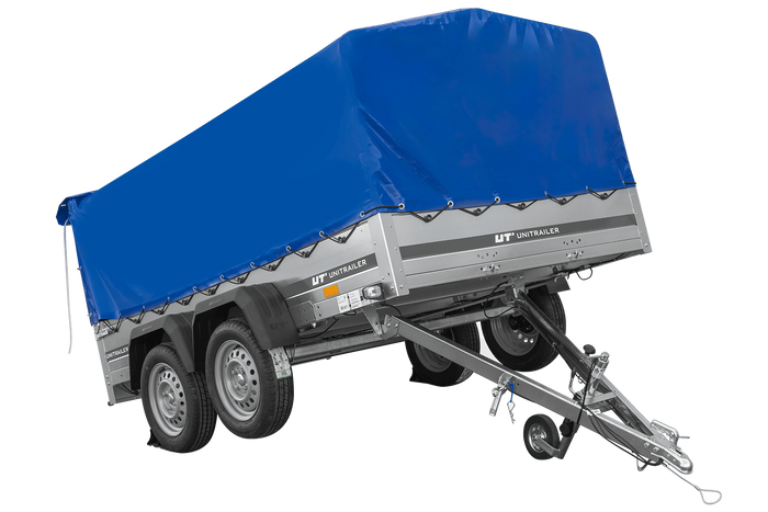 Zweiachsanhänger 264×150 UNITRAILER GARDEN 265/2 KIPP mit H-800 Rahmen und blauer Plane-Neu