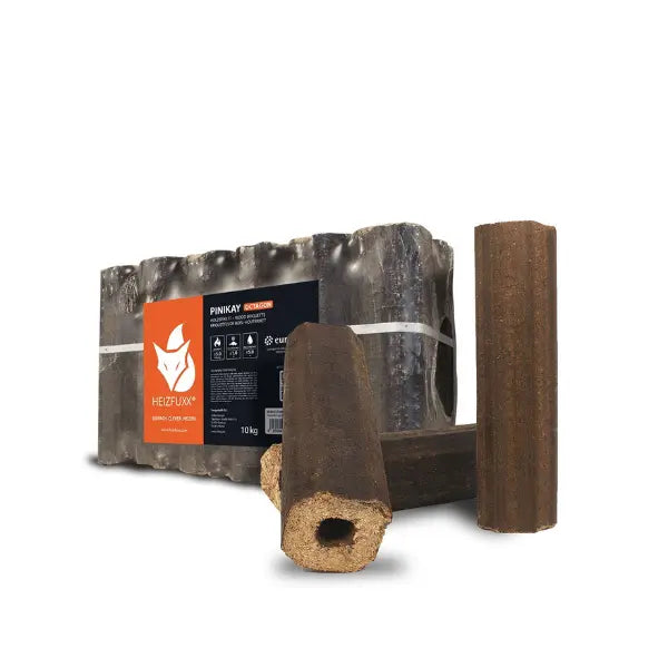 Heizfuxx PiniKay Quadro Hartholzbriketts 960 kg Palette 96x10 kg Vierkant mit Loch Heizwert ≥4,8 kWh/kg