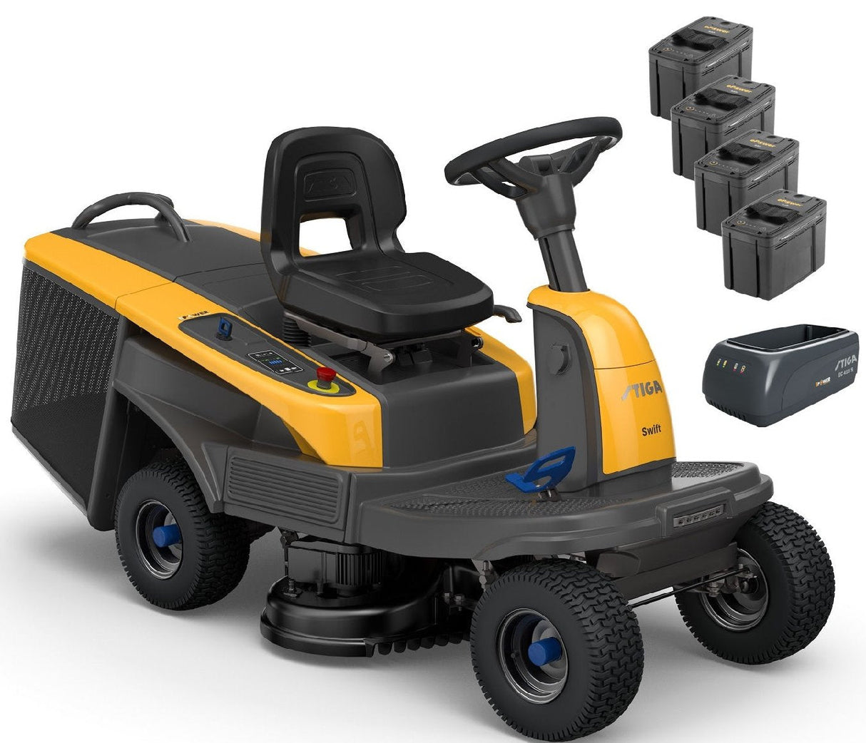 Stiga Akku-Aufsitzmäher Swift 372e mit 4 x 5 Ah Akkus und 1 x Ladegerät