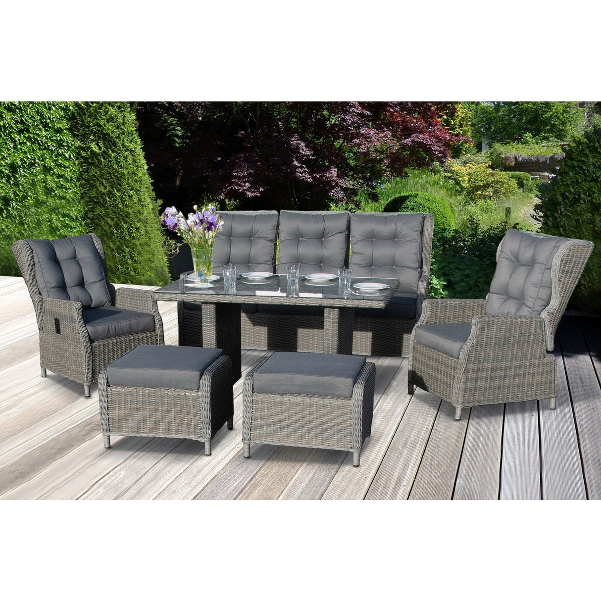BELLAVISTA Canelli Dining Lounge Gartenmöbel Set 7 Sitzplätze Polyrattan Aluminium Grau