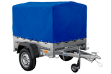 Anhänger 150 KIPP 150×106 cm [mit blauer Hochplane, Hochspriegel und Stützrad]-Neu