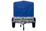 Anhänger 150 KIPP 150×106 cm [mit blauer Hochplane, Hochspriegel und Stützrad]-Neu