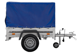 Anhänger 150 KIPP 150×106 cm [mit blauer Hochplane, Hochspriegel und Stützrad]-Neu