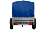 Anhänger 150 KIPP 150×106 cm [mit blauer Hochplane, Hochspriegel und Stützrad]-Neu