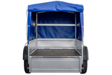 Anhänger 150 KIPP 150×106 cm [mit blauer Hochplane, Hochspriegel und Stützrad]-Neu