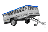 Anhänger 264×150 UNITRAILER GARDEN 265 KIPP mit Gitteraufsatz, Flachplanenträgern und blauer Plane-Neu