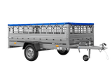 Anhänger 264×150 UNITRAILER GARDEN 265 KIPP mit Gitteraufsatz, Flachplanenträgern und blauer Plane-Neu