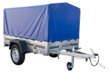 Anhänger Garden Trailer 200 KIPP 200×106 cm 750 kg [mit Hochspriegel, blauer Hochplane und Stützrad]-Neu