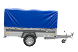 Anhänger mit Blattfedern 230×125 UNITRAILER FORCE 230/R KIPP mit H-800 Spriegel und blauer Hochplane-Neu