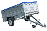 Anhänger mit faltbarer Deichsel GARDEN TRAILER 230 KIPP mit zusätzlichen Bordwänden, Stützrad und blauer Flachplane-Neu