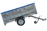Anhänger mit faltbarer Deichsel GARDEN TRAILER 230 KIPP mit zusätzlichen Bordwänden, Stützrad und blauer Flachplane-Neu