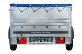 Anhänger mit faltbarer Deichsel GARDEN TRAILER 230 KIPP mit zusätzlichen Bordwänden, Stützrad und blauer Flachplane-Neu