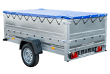 Anhänger mit faltbarer Deichsel GARDEN TRAILER 230 KIPP mit zusätzlichen Bordwänden, Stützrad und blauer Flachplane-Neu