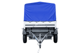 Auto Anhänger 230×125 Garden Trailer 230 KIPP Unitrailer 750 kg mit Stützrad, blauer Hochplane und Hochspriegel-Neu
