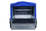 Auto Anhänger 230×125 Garden Trailer 230 KIPP Unitrailer 750 kg mit Stützrad, blauer Hochplane und Hochspriegel-Neu