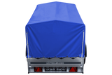 Auto Anhänger 230×125 Garden Trailer 230 KIPP Unitrailer 750 kg mit Stützrad, blauer Hochplane und Hochspriegel-Neu