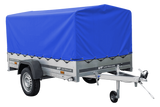 Auto Anhänger 230×125 Garden Trailer 230 KIPP Unitrailer 750 kg mit Stützrad, blauer Hochplane und Hochspriegel-Neu