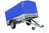 Auto Anhänger 230×125 Garden Trailer 230 KIPP Unitrailer 750 kg mit Stützrad, blauer Hochplane und Hochspriegel-Neu