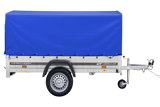 Auto Anhänger 230×125 Garden Trailer 230 KIPP Unitrailer 750 kg mit Stützrad, blauer Hochplane und Hochspriegel-Neu