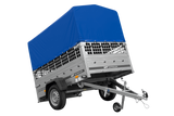 Autoanhänger 200×125 UNITRAILER GARDEN 201 KIPP mit Netzseitenwänden, H-800 Rahmen und grauer Plane-Neu