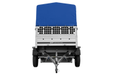 Autoanhänger 200×125 UNITRAILER GARDEN 201 KIPP mit Netzseitenwänden, H-800 Rahmen und grauer Plane-Neu