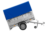 Autoanhänger 200×125 UNITRAILER GARDEN 201 KIPP mit Netzseitenwänden, H-800 Rahmen und grauer Plane-Neu
