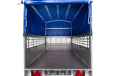 Autoanhänger 200×125 UNITRAILER GARDEN 201 KIPP mit Netzseitenwänden, H-800 Rahmen und grauer Plane-Neu