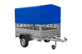 Autoanhänger 200×125 UNITRAILER GARDEN 201 KIPP mit Netzseitenwänden, H-800 Rahmen und grauer Plane-Neu