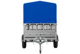 Autoanhänger 200×125 UNITRAILER GARDEN 201 KIPP mit Netzseitenwänden, H-800 Rahmen und grauer Plane-Neu