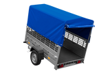Autoanhänger 200×125 UNITRAILER GARDEN 201 KIPP mit Netzseitenwänden, H-800 Rahmen und grauer Plane-Neu