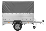 Autotransportanhänger 200×125 UNITRAILER GARDEN 201 KIPP mit BIS-Seitenwänden, H-800-Rahmen und grauer Plane-Neu