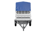Autotransportanhänger 264×125 UNITRAILER FORCE 264 KIPP mit Gitterwänden, H-800 Rahmen und blauer Plane-Neu