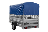 Autotransportanhänger 264×125 UNITRAILER FORCE 264 KIPP mit Gitterwänden, H-800 Rahmen und blauer Plane-Neu