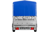 Autotransportanhänger auf Blattfedern 264×125 UNITRAILER GARDEN 264/R KIPP mit Gitterwänden, H-800 Rahmen und blauer Plane-Neu
