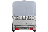 Autotransportanhänger auf Blattfedern 264×125 UNITRAILER GARDEN 264/R KIPP mit Gitterwänden, H-800 Rahmen und grauer Plane-Neu