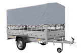 Autotransportanhänger auf Blattfedern 264×125 UNITRAILER GARDEN 264/R KIPP mit Gitterwänden, H-800 Rahmen und grauer Plane-Neu