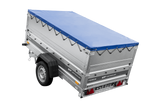 Autotransportanhänger auf Federn 230×125 UNITRAILER FORCE 230/R KIPP mit BIS-Seitenwänden, H-0-Rahmen und blauer Plane-Neu