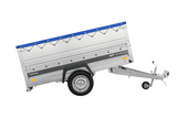 Autotransportanhänger auf Federn 230×125 UNITRAILER FORCE 230/R KIPP mit BIS-Seitenwänden, H-0-Rahmen und blauer Plane-Neu